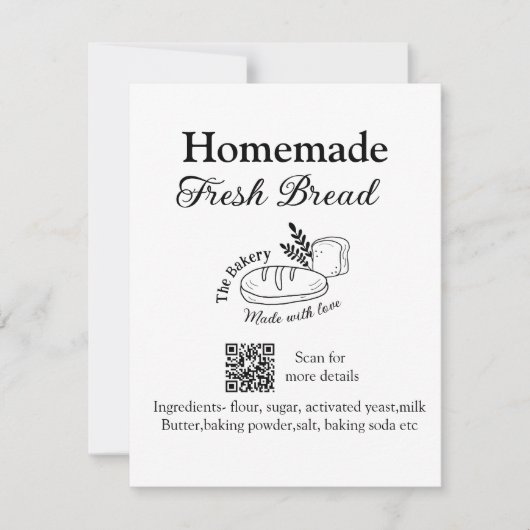 Vers brood bakkerij naam ingrediënten Q of code h Notitiekaartje (Voorkant)