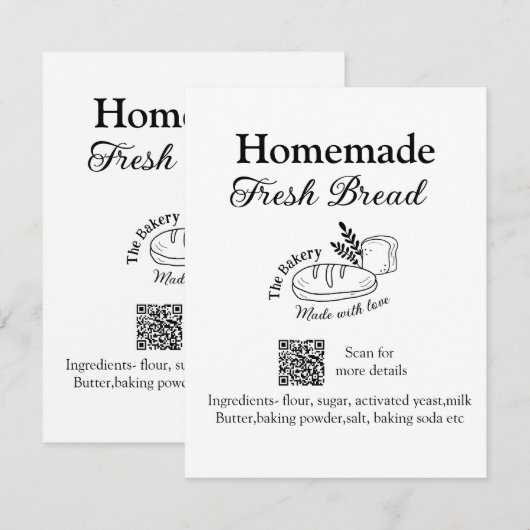 Vers brood bakkerij naam ingrediënten Q of code h Notitiekaartje (Voorkant / Achterkant)