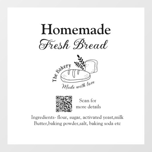 Vers brood bakkerij naam ingrediënten Q of code h Raamsticker (Vel)