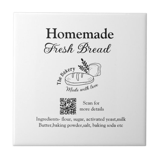 Vers brood bakkerij naam ingrediënten Q of code h Tegeltje (Voorkant)