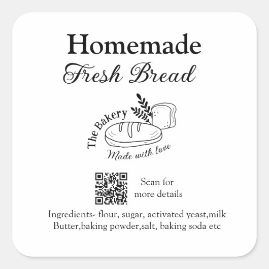 Vers brood bakkerij naam ingrediënten Q of code h Vierkante Sticker (Voorkant)