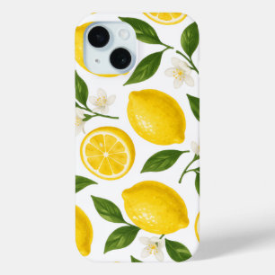Vers citroenpatroon met bladeren en bloesems iPhone 15 case