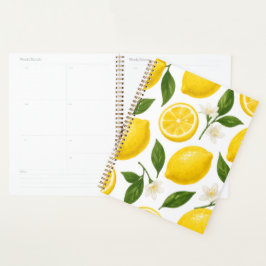 Vers citroenpatroon met bladeren en bloesems planner