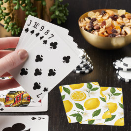 Vers citroenpatroon met bladeren en bloesems pokerkaarten