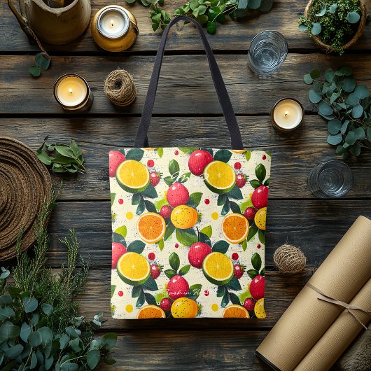 Vers citrusfruitpatroon – helder botanisch tote bag