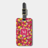Vers Fruit Aardbei & Citroen Monogram - Roze Bagagelabel (Voorkant verticaal)