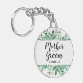 Vers gebladerte Moeder van de bruidegom Monogram Sleutelhanger (Voorkant Links)