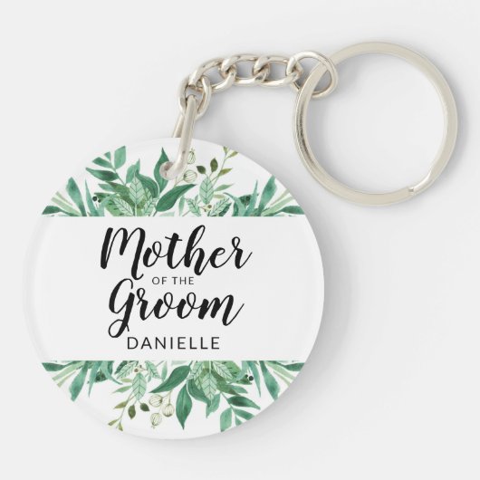 Vers gebladerte Moeder van de bruidegom Monogram Sleutelhanger (Achterkant)