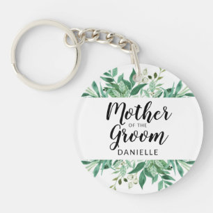 Vers gebladerte Moeder van de bruidegom Monogram Sleutelhanger