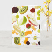 Vers gemengd fruit met appel- en oranje sap kaart (Gele Bloem)
