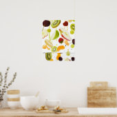Vers gemengd fruit met appel- en oranje sap poster (Keuken)