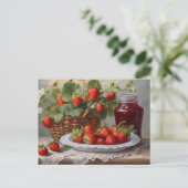 Vers geoogste aardbeien en aardbeienjam briefkaart (Staand voorkant)