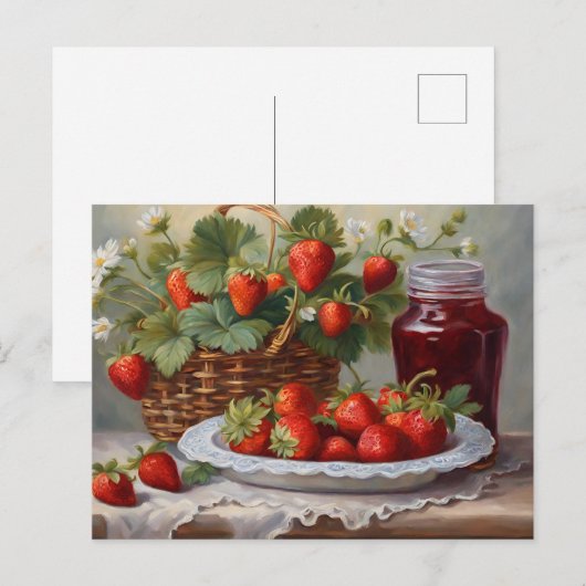 Vers geoogste aardbeien en aardbeienjam briefkaart (Voorkant / Achterkant)