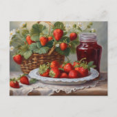 Vers geoogste aardbeien en aardbeienjam briefkaart (Voorkant)