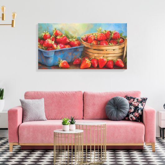 vers geplukte aardbeien canvas afdruk (Insitu (Woonkamer))