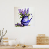 vers gepotte Lila bloemen Poster (Keuken)