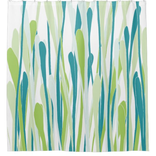 Vers grassengordijn in zachte groenen en Blauwgroe Douchegordijn (Voorkant)