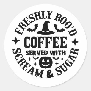 Vers koffie geserveerd met schreeuw & suiker ronde sticker