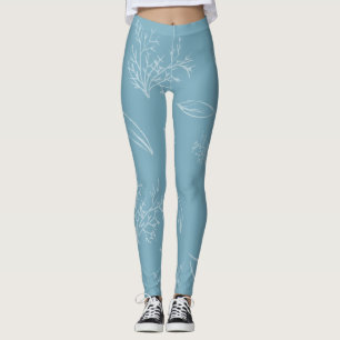 Vers Light Blue Natural Pencil Sketch Floral Leggings