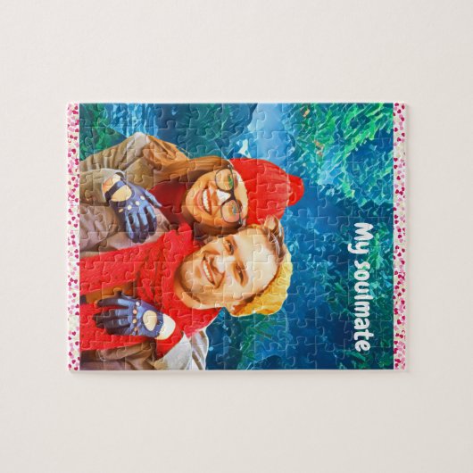 vers modern gepersonaliseerd ontwerp rode harten legpuzzel (Horizontaal)