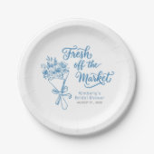 Vers Net Van De Markt Stof Blauw Bruidsdiner Papieren Bordje (Voorkant)