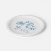 Vers Net Van De Markt Stof Blauw Bruidsdiner Papieren Bordje (Gekanteld)