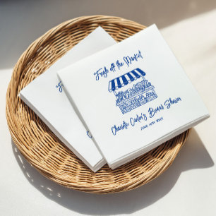 Vers Op De Markt Blauwe Handgetekende Bruidsborrel Servet
