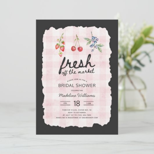 Vers op de Markt Roze Gingam Bruidsfeest Kaart (Staand voorkant)