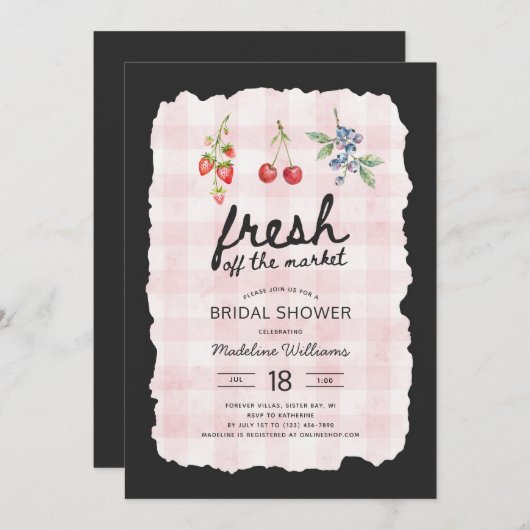 Vers op de Markt Roze Gingam Bruidsfeest Kaart (Voorkant / Achterkant)