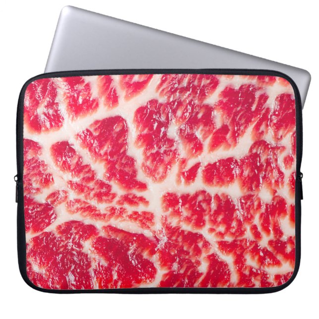 Vers rauw rundvlees steak gemarmerde vleestextuur  laptop sleeve (Voorkant)