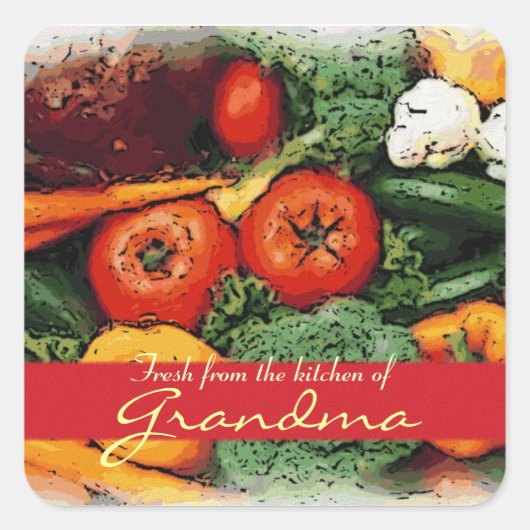 Vers uit de keuken van plantaardige kunstlabels vierkante sticker (Voorkant)