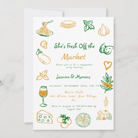 Vers uit de markt handgetrokken verloving kaart (Voorkant)