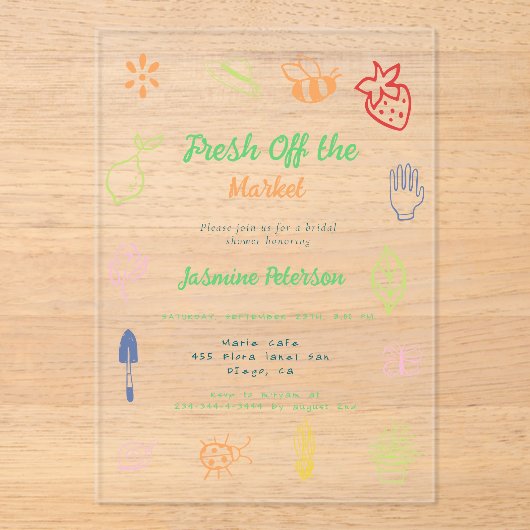 Vers uit de markt handgetrokken Vrijgezellenfeest Acryl Uitnodigingen (Voorkant)