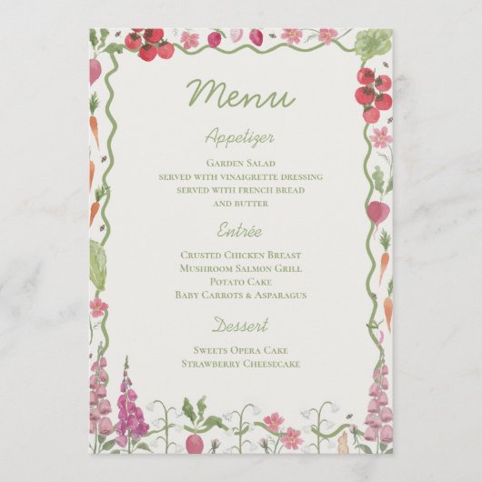 Vers uit de markt Vrijgezellenfeest Menu (Voorkant)