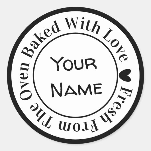 Vers uit de Oven Gebakken met Liefde in het Zwarte Ronde Sticker (Voorkant)