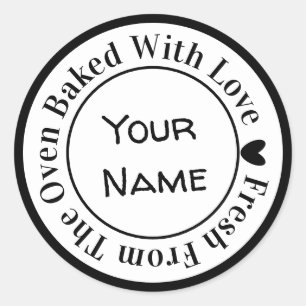 Vers uit de Oven Gebakken met Liefde in het Zwarte Ronde Sticker