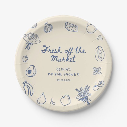 Vers van de markt Blauwe Hand getekend Papieren Bordje (Voorkant)