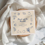 Vers van de markt Blauwe Hand getekend Servet<br><div class="desc">Vier liefde en een nieuw begin met onze heerlijke "Off The Market" vrijgezellenfeesten servetten, geïnspireerd op de charme en levendigheid van een boerenmarkt. Deze unieke servetten zijn de perfecte aanvulling op een vreugdevolle bijeenkomst, met blauwe handgetekende iconen van vers fruit, knapperige groenten en prachtige bloemenboeketten. Elke illustratie barst van een...</div>