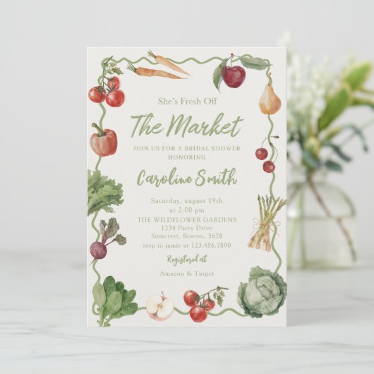 Vers van de markt Bruids Douche uitnodiging (Staand voorkant)