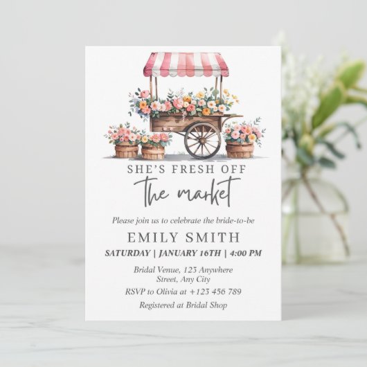 Vers van de markt Bruids Douche Uitnodiging Temp (Staand voorkant)