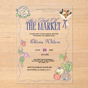 Vers van de Markt Bruidsdouche Whimsisch Getekend Acryl Uitnodigingen