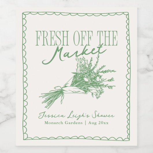 Vers van de markt Groen Vrijgezellenfeest Wijn Etiket (Enkel label)