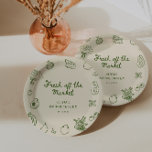 Vers van de markt Groene Hand getrokken Papieren Bordje<br><div class="desc">Vier liefde en een nieuw begin met onze prachtige "Off The Market" vrijgezellenfeesten papieren borden, geïnspireerd door de charme en levendigheid van een boerenmarkt. Deze unieke papieren borden zijn de perfecte aanvulling op een vreugdevolle bijeenkomst, met groene handgetekende iconen van vers fruit, knapperige groenten en prachtige bloemenboeketten. Elke illustratie barst...</div>