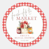 Vers van de markt Red Gingham Vrijgezellenfeest Ronde Sticker (Voorkant)