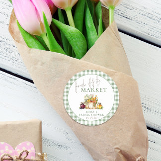 Vers van de markt Sage Gingham Vrijgezellenfeest Ronde Sticker