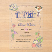 Vers van de markt Vrijgezellenfeest Whimsical Draw Acryl Uitnodigingen (Voorkant)