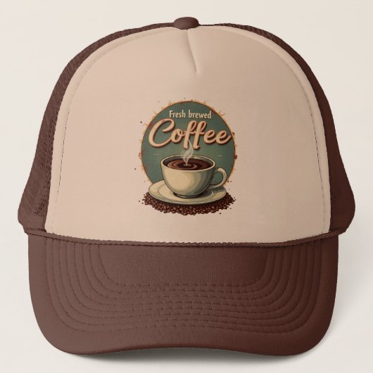 Vers versgebrouwen koffie vintage trucker pet (Voorkant)