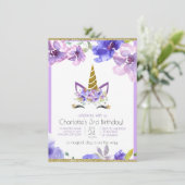 Vers Violet | Unicorn Girl Paars Birthday Party Kaart (Staand voorkant)
