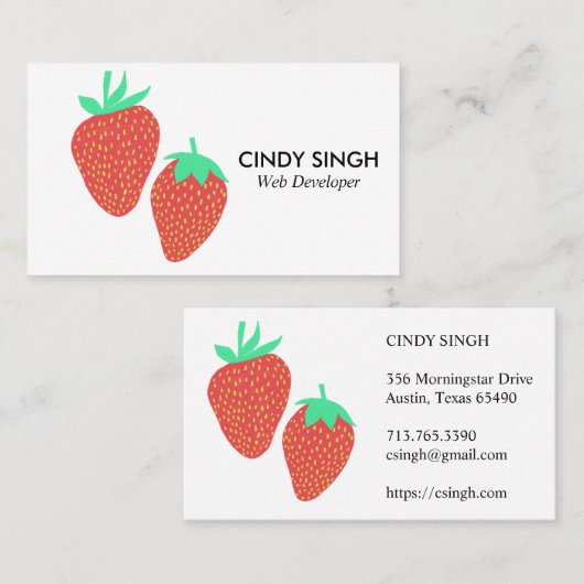 VERS VRUCHTEN: geïllustreerde aardbeien Visitekaartje (Voorkant / Achterkant)