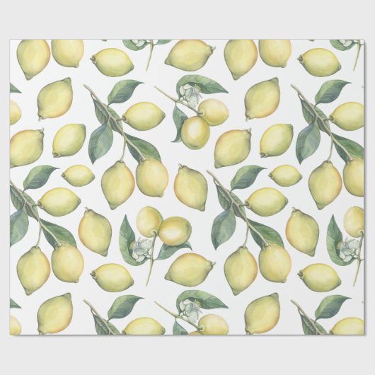 Vers waterverf gele citroenen en bladeren cadeaupapier (Vlak)